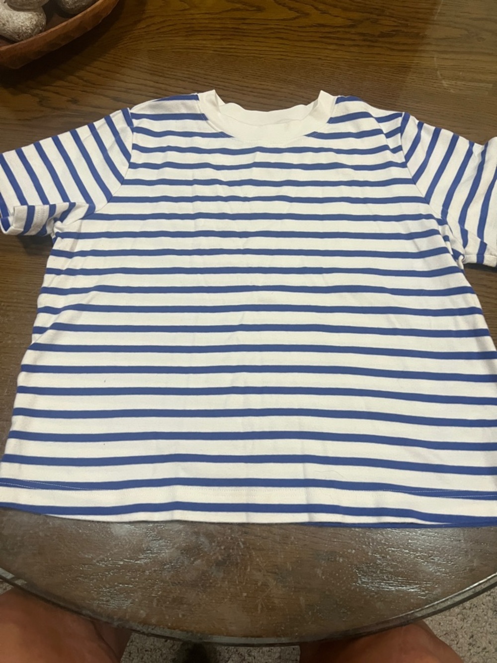 Old Navy White & Blue Striped Short Sleeve Tee